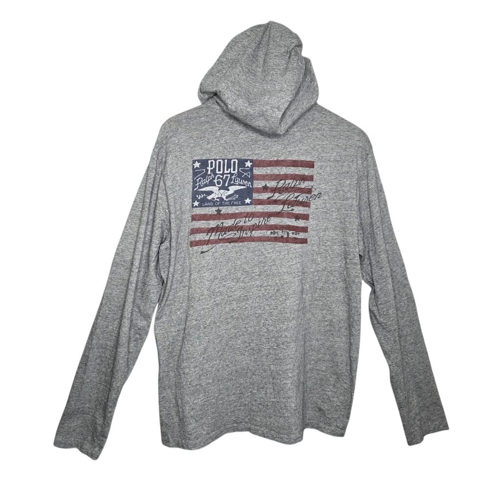 Ralph Lauren Mens Grey 1967 Polo Flag Cotton Hoodie Pullover Sweatshirt SZ L USA